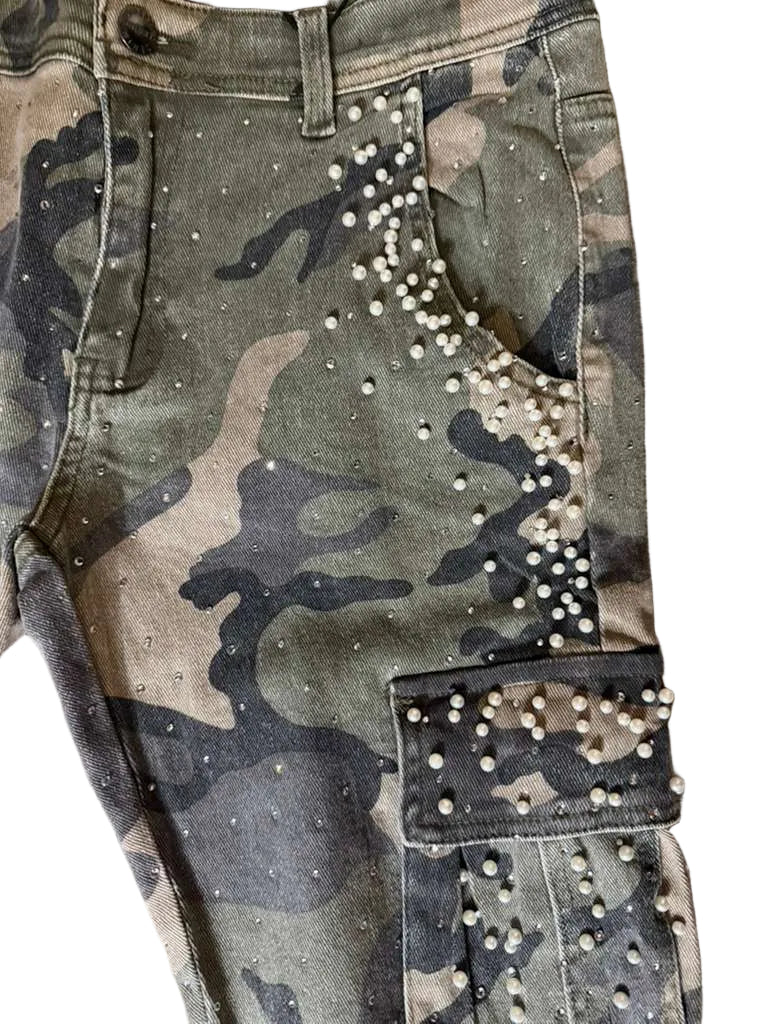 KINDRED PREMIDUM RHINESTONE & PEARL STACK DENIM (KD2239 GREEN CAMO)
