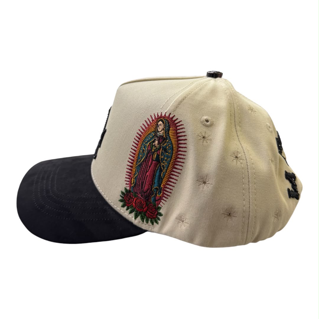 NIJAYOTE - La virgin mary & roses snapback cap (beige/black)
