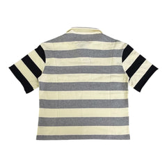 MAJESTIK CUT & SEW STRIPE POLO SHIRT W/LOGO PATCHES AND STUDS