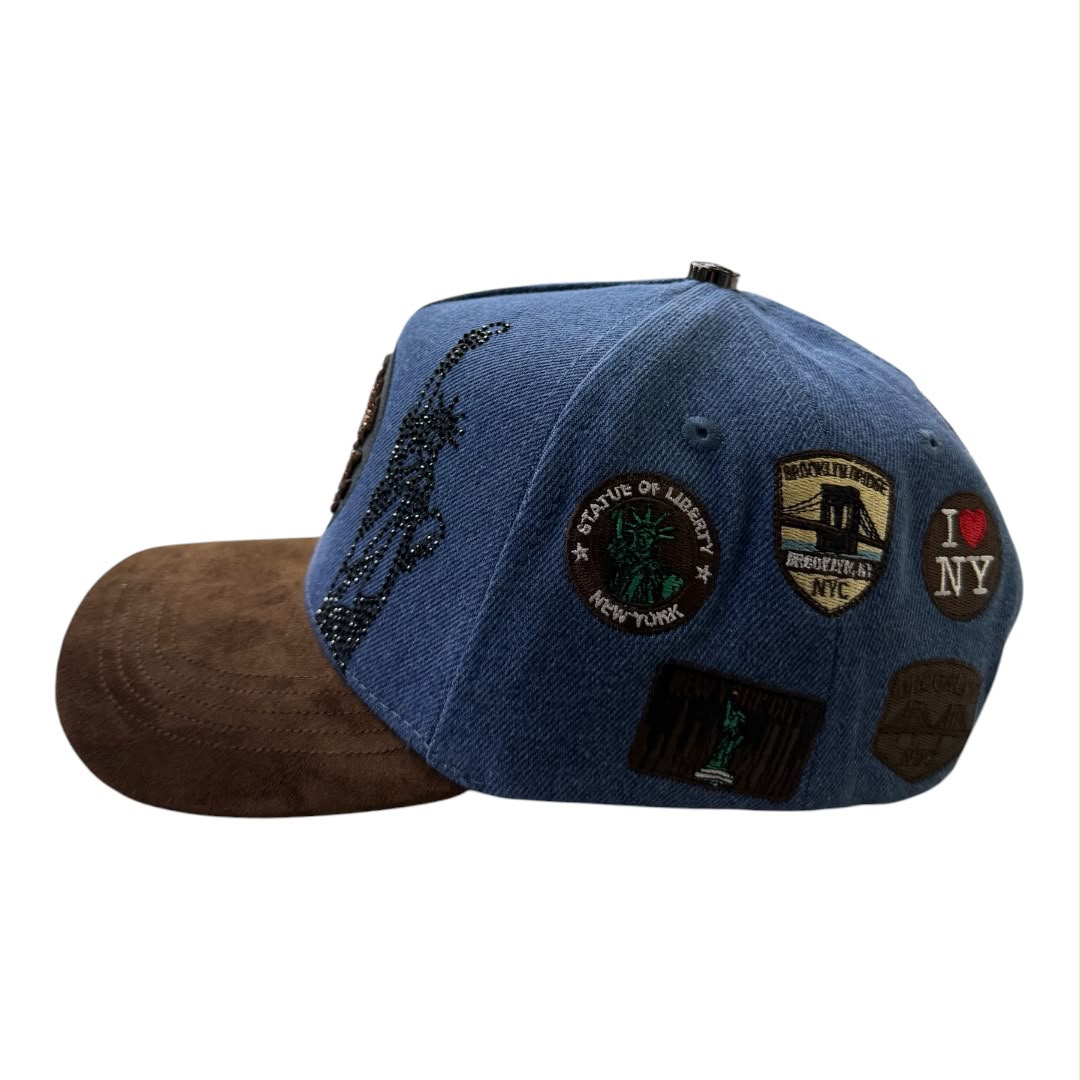 NIJAYOTE - New york statue of liberty denim & suede snapback cap