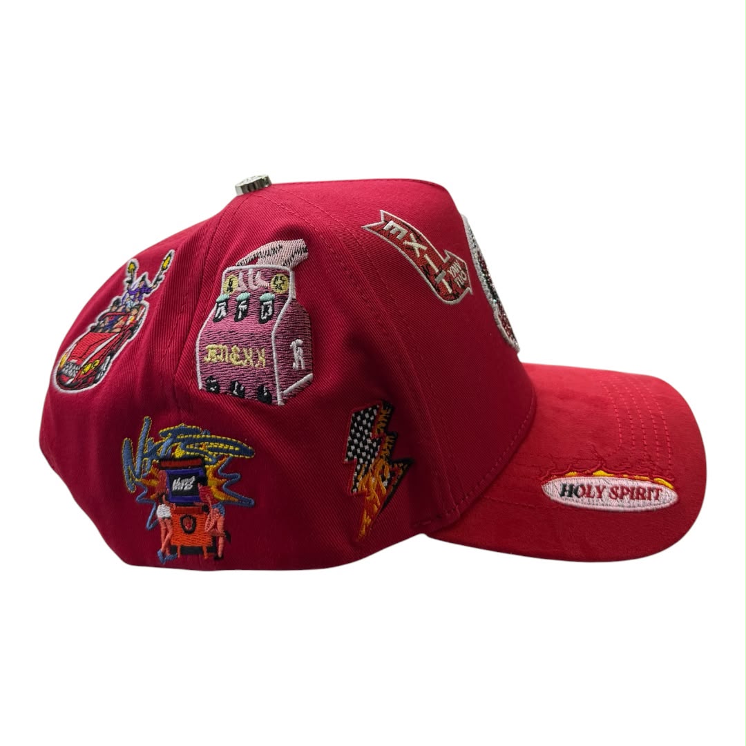 HARMONY red suede brim trucker hat