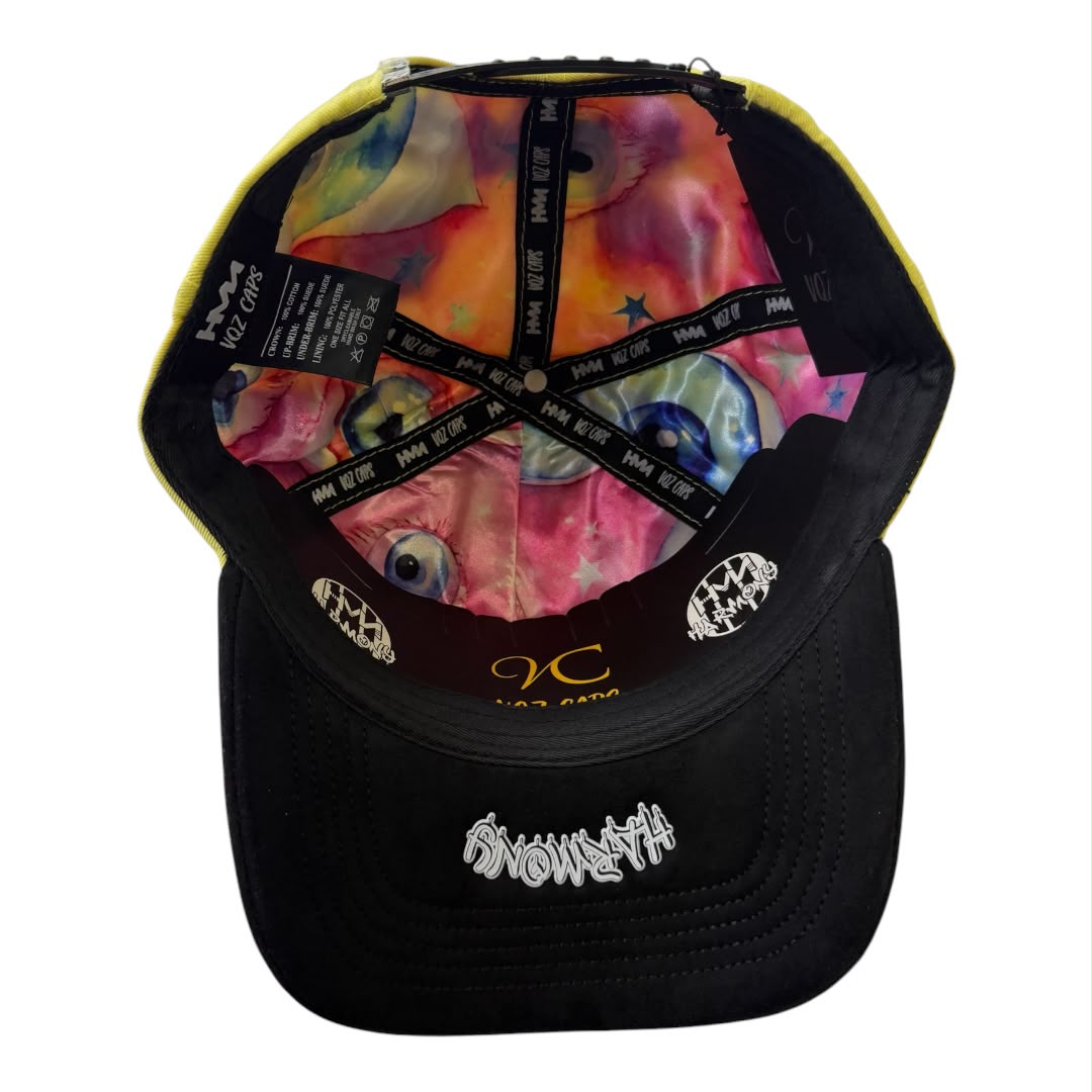 HARMONY yellow & black suede brim trucker hat