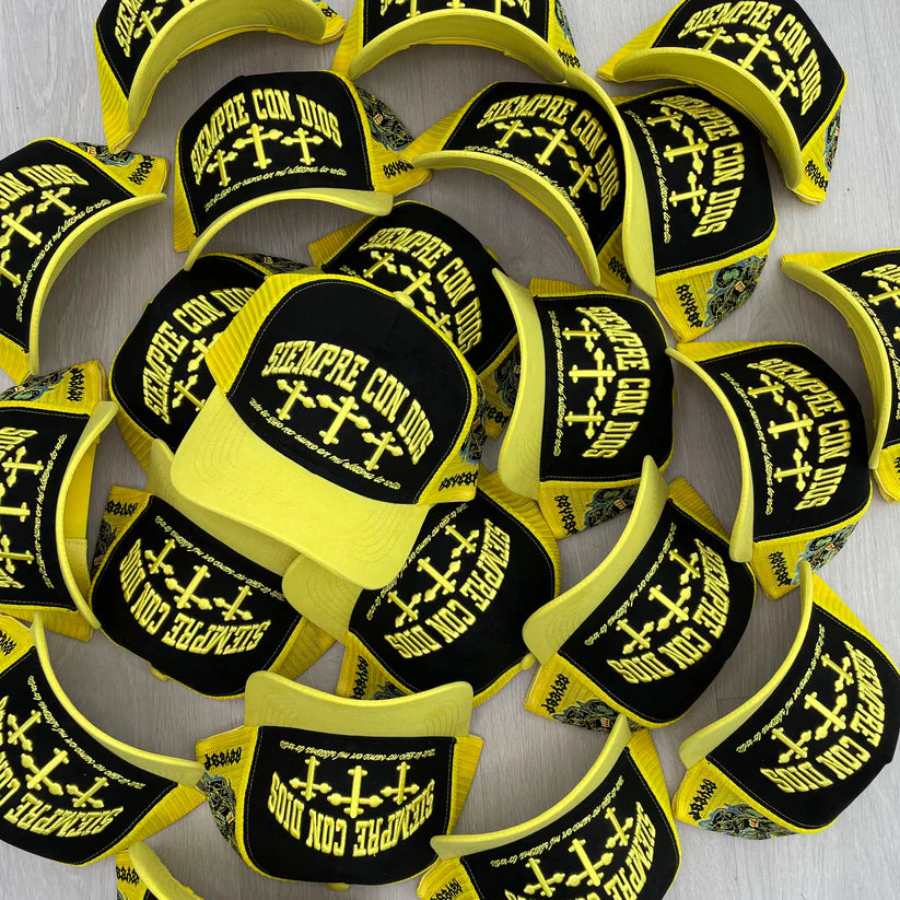REYESF GORRA SIEMPRE CON DIOS 3 CRUZ GORRA AMARILLO/NEGRO