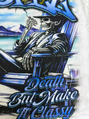 CASTEL death but make it classy lounging skeleton white tee