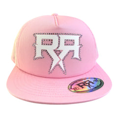 RIVOR R3BELDE all-pink TRUCKER hat with white RHINESTONE logo