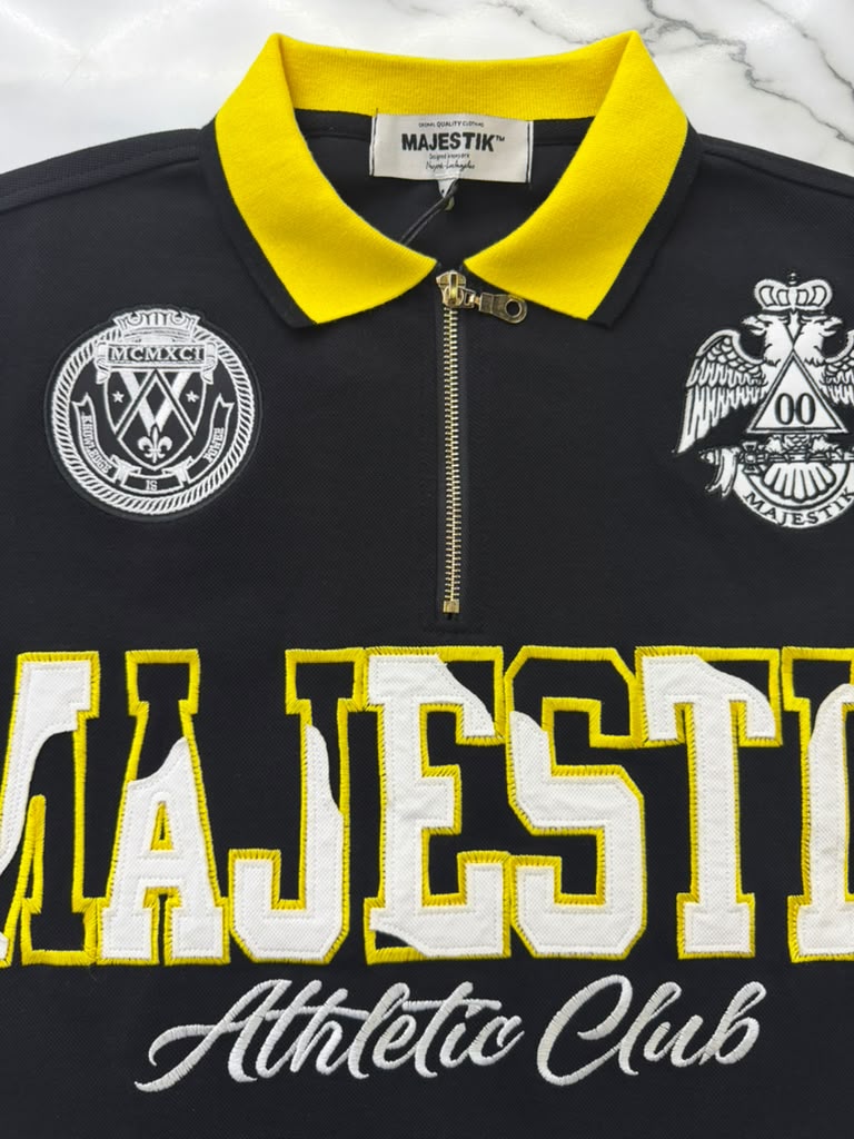 MAJESTIK  PIQUÉ CUT & SEW STRIPE POLO SHIRT