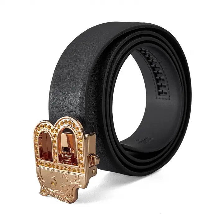 BAROCCO BELT Smooth Leather Auto Buckle – Gold Edition-Gold/Black