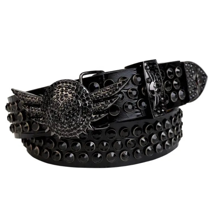 Rhinestone Black Strap with Black Studded Rhinestone Belt and Black