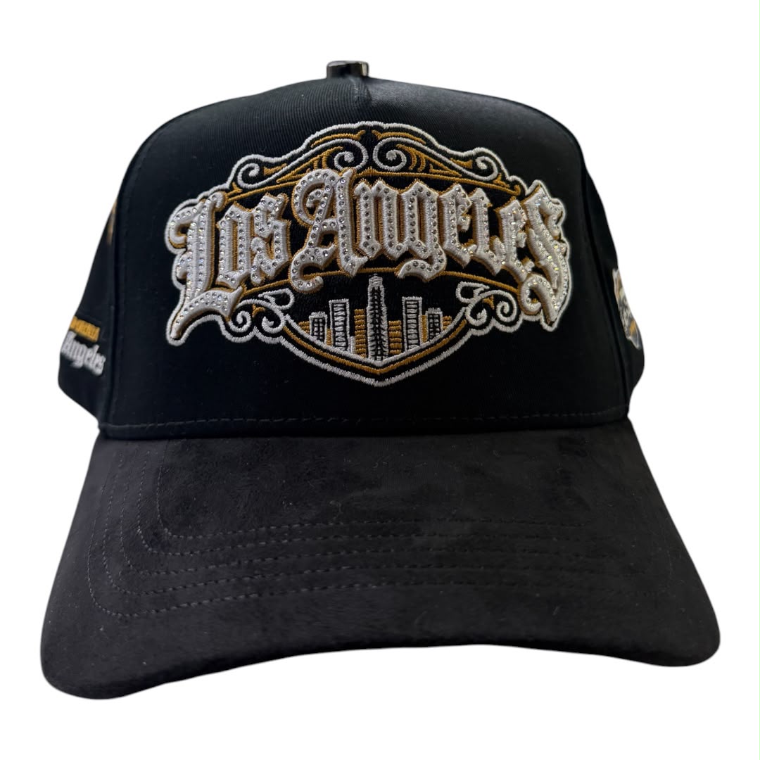 NIJAYOTE - Los angeles skyline rhinestone snapback cap (black