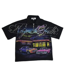 MAJESTIK GARMENT DYE DTG PRINTED POLO W/PATCH AND STUDS