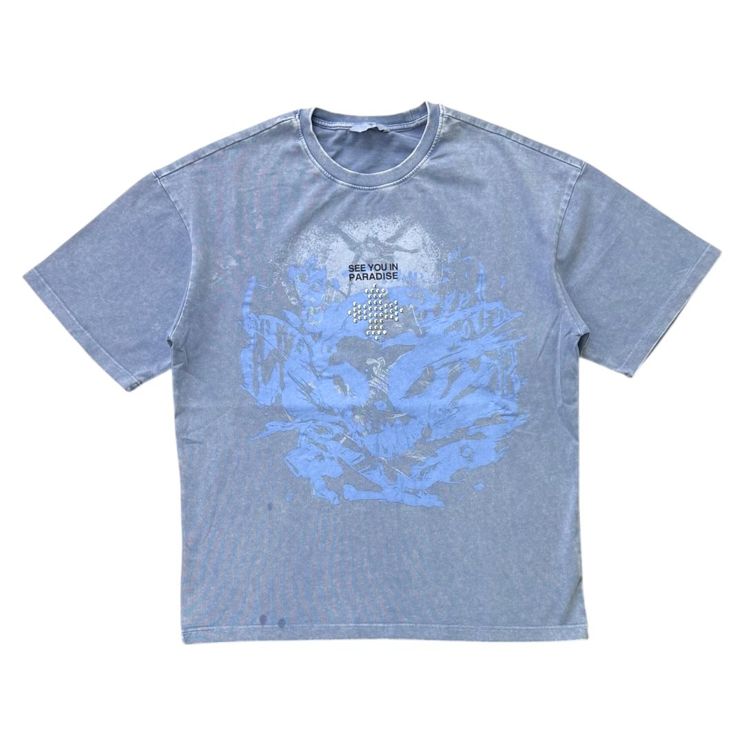 SEE YOU IN PARADISE T-SHIRT W PRINT AND SILICONE HE-ICE BLUE/9192A