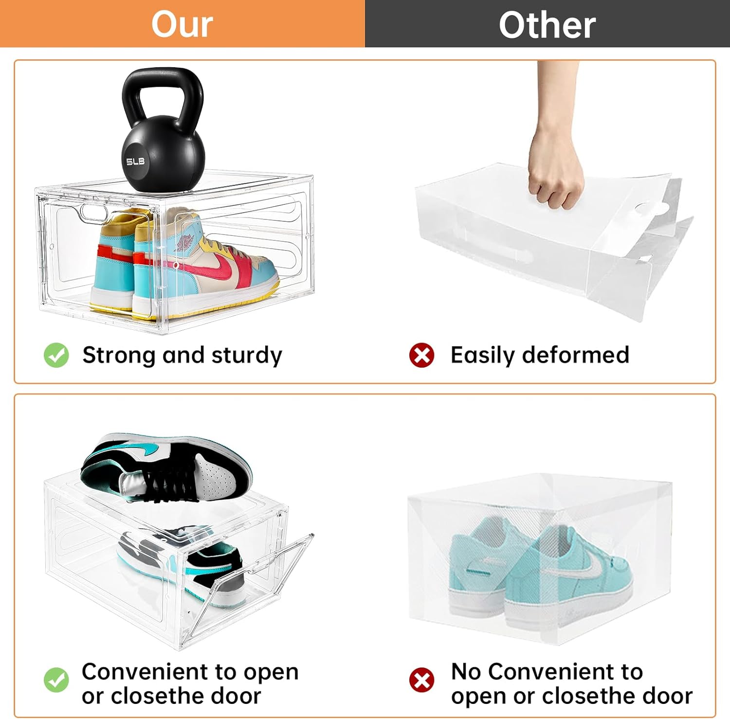 Shoe Boxes- 4 Sneakers Box - HARD PLASTIC - CLEAR. 4 in a Pack