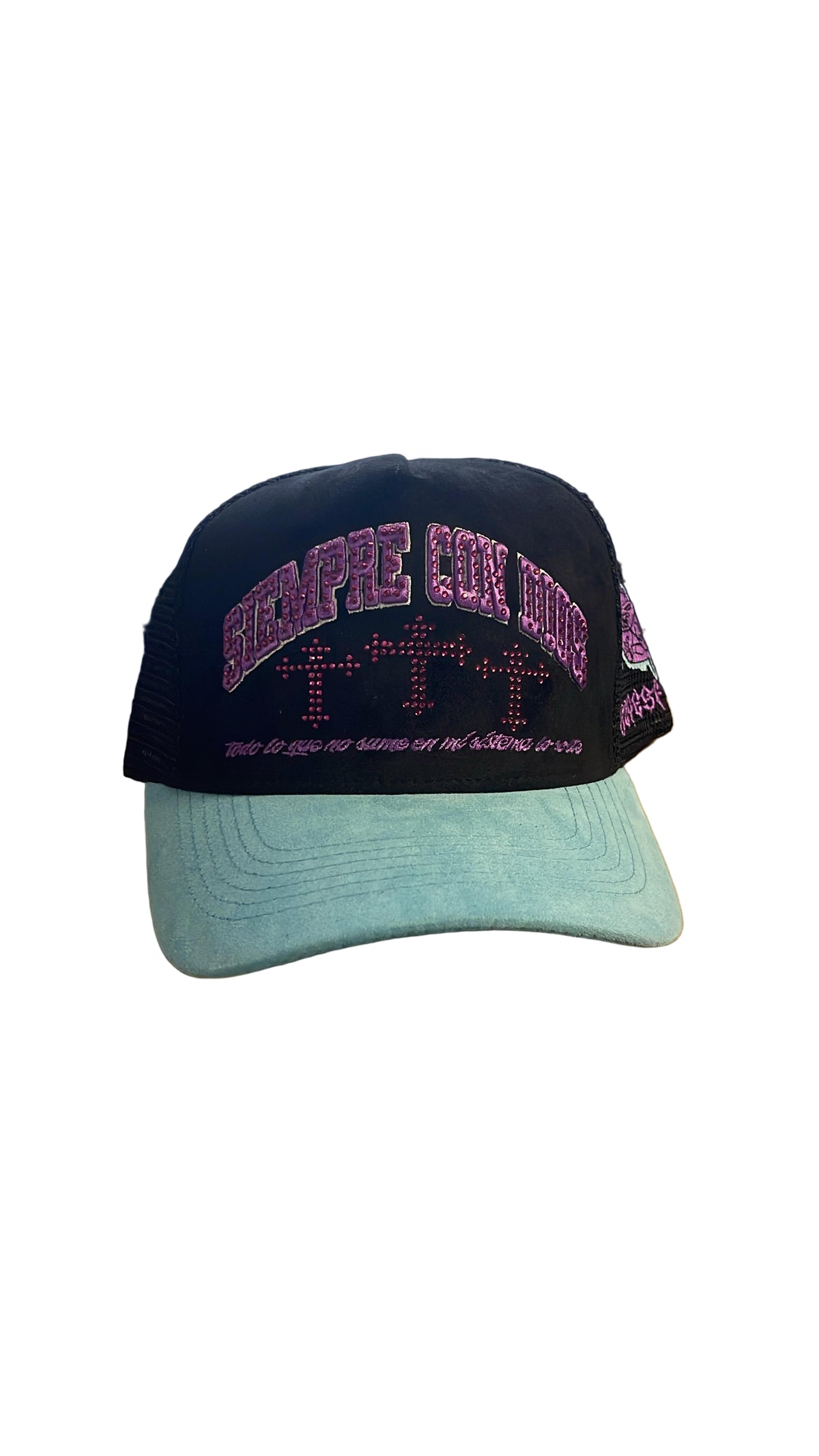 REYESF HAT SIEMPRE CON DIOS BLACK/ PURPLE/ LIGHT BLUE V2