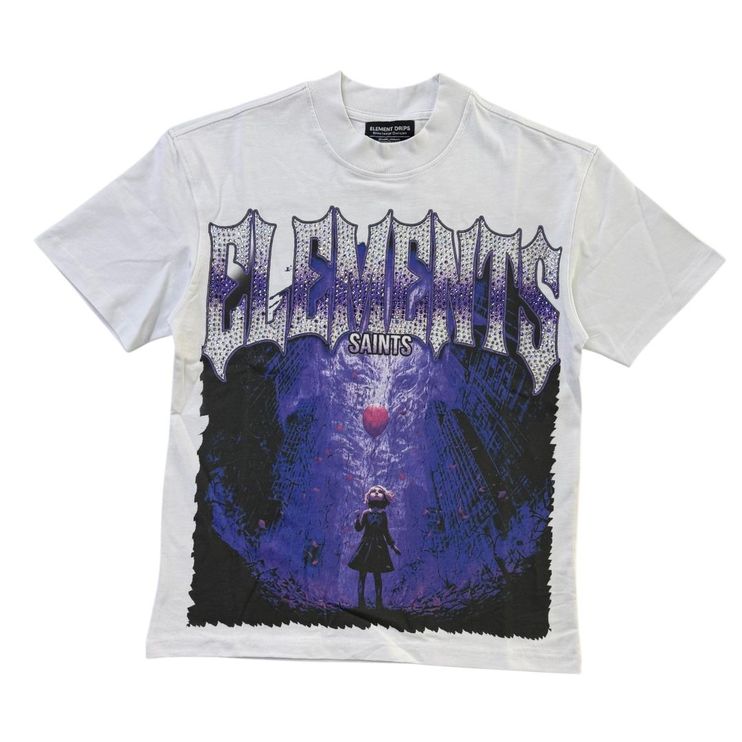 ELEMENTS DRIP t-shirt SAINTS ELEMENTS " RHINESTONE GRAPHIC TEE white\purple