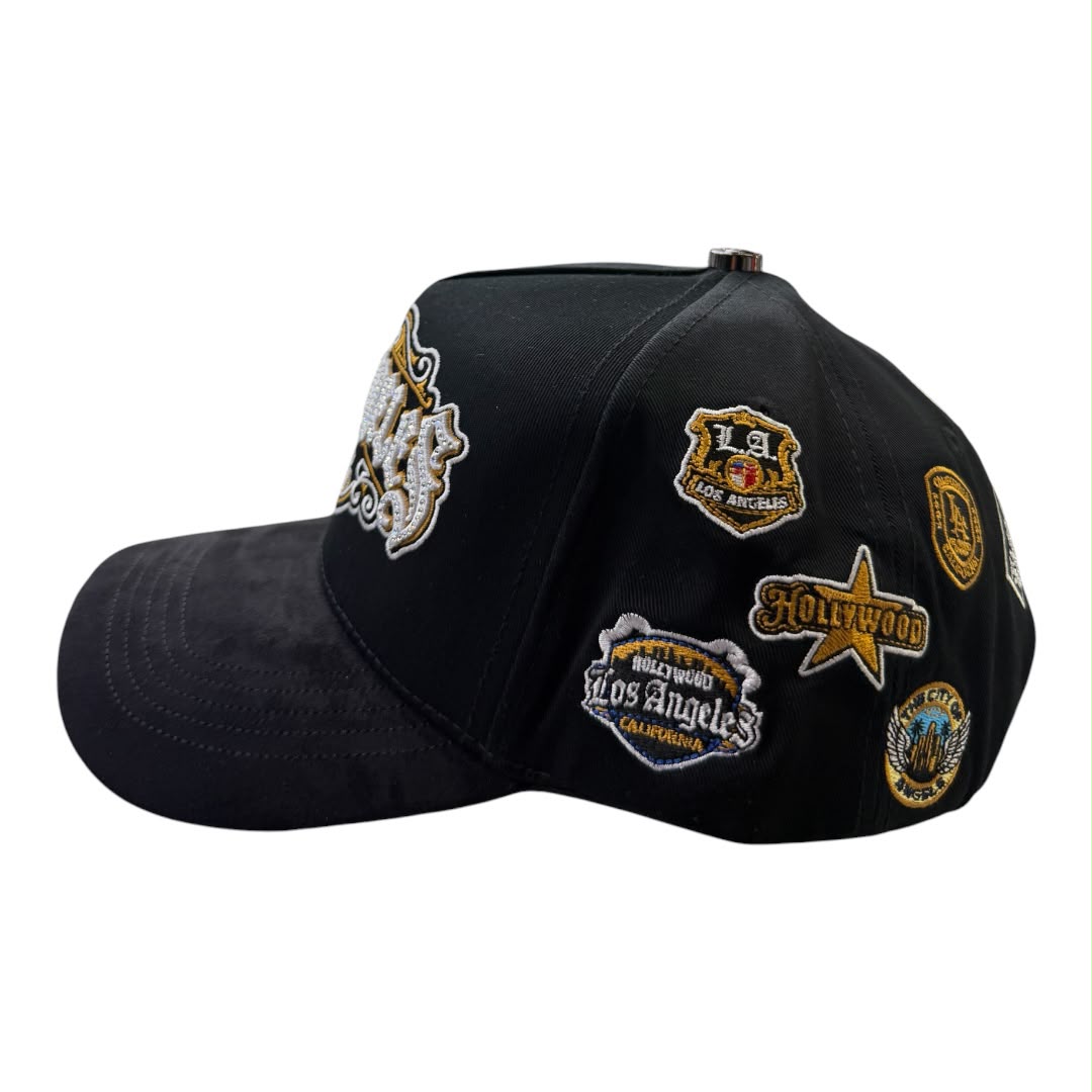 NIJAYOTE - Los angeles skyline rhinestone snapback cap (black