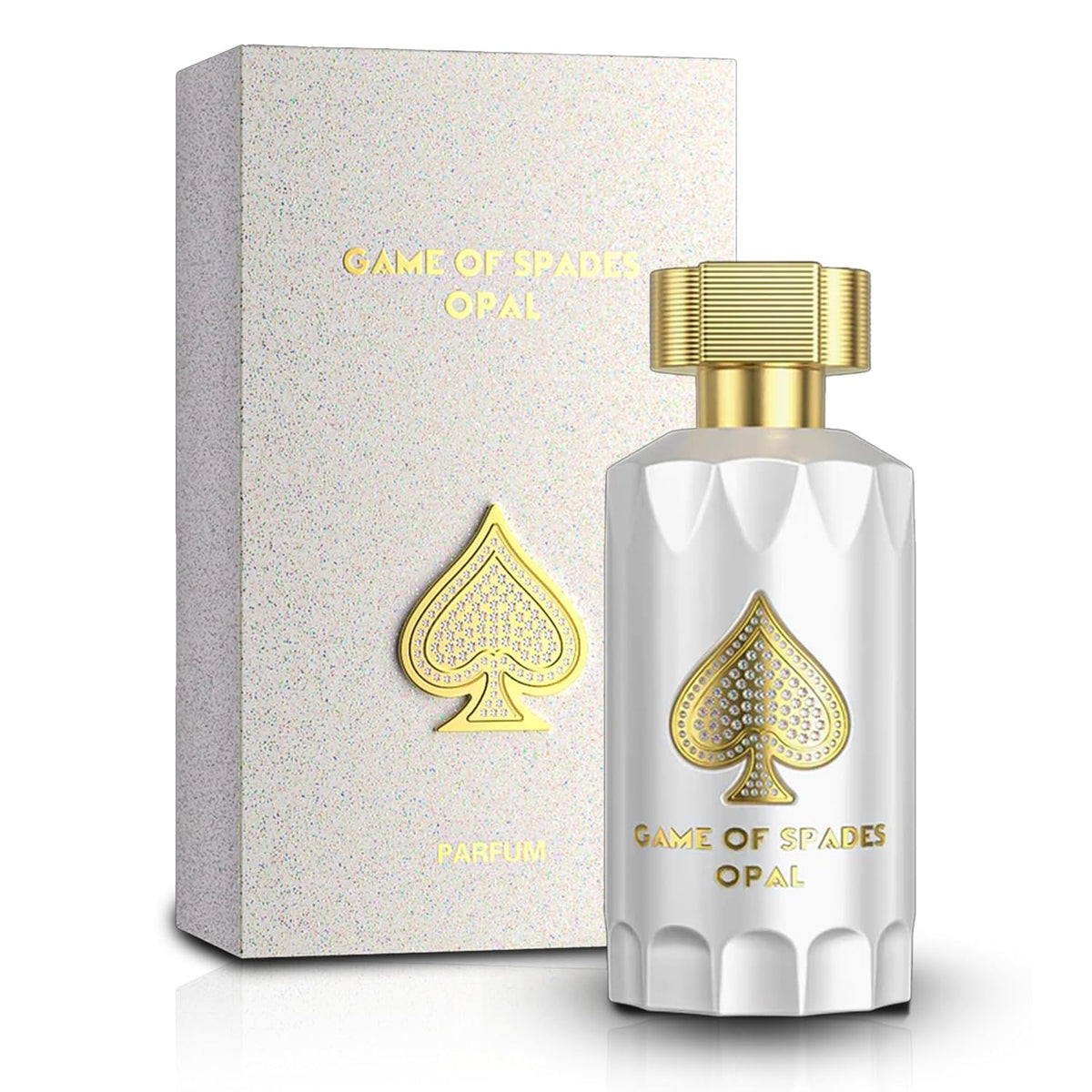 Game of Spades Opal perfume bottle and packaging on a white background
