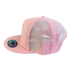 RIVOR R3BELDE all-pink TRUCKER hat with white RHINESTONE logo