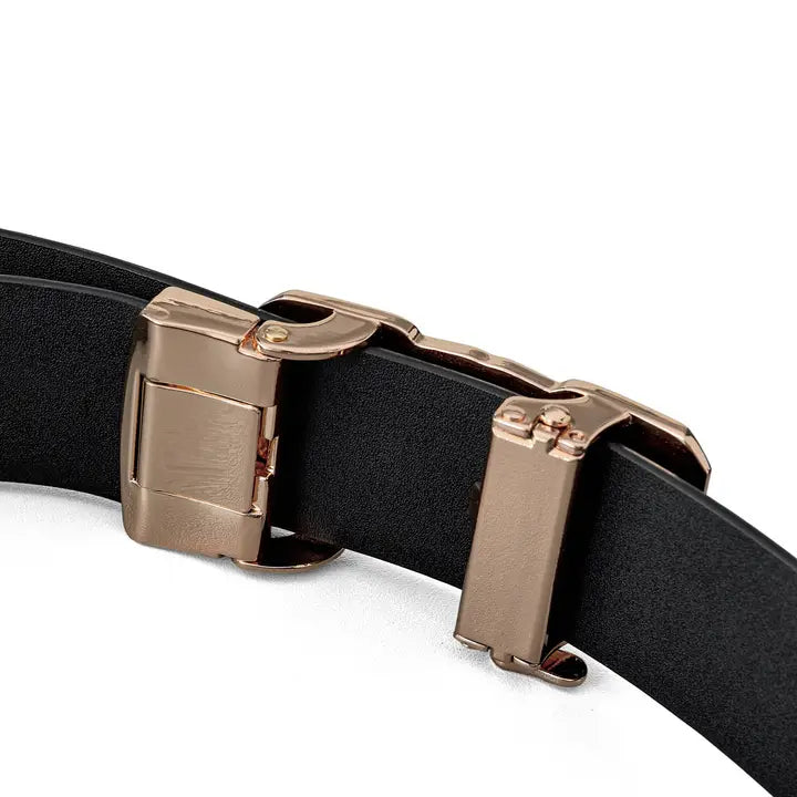 BAROCCO BELT Flat Leather Lion Auto Bkl Belt – Gold Ed.-Gold/Black