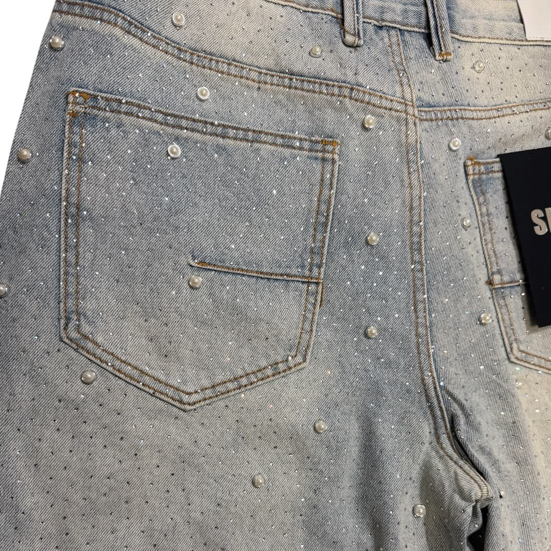 KDNK blue paerl RHINESTONE SHORTS-KND4965S