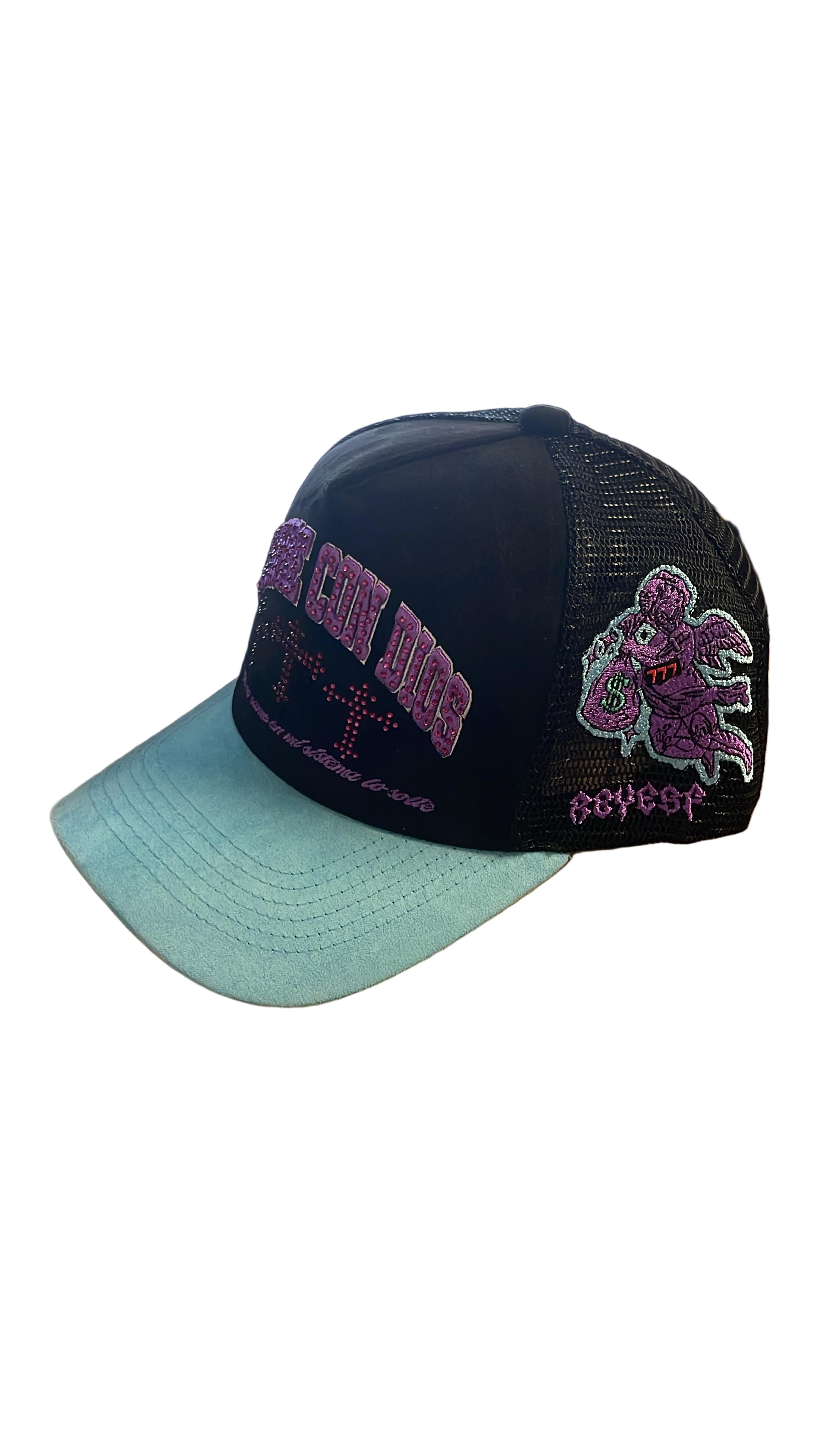 REYESF HAT SIEMPRE CON DIOS BLACK/ PURPLE/ LIGHT BLUE V2