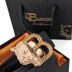BAROCCO BELT Smooth Leather Auto Buckle – Gold Edition-Gold/Black