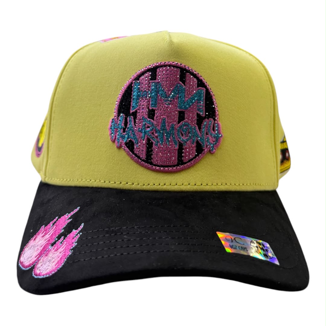 HARMONY yellow & black suede brim trucker hat