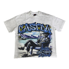 CASTEL death but make it classy lounging skeleton white tee