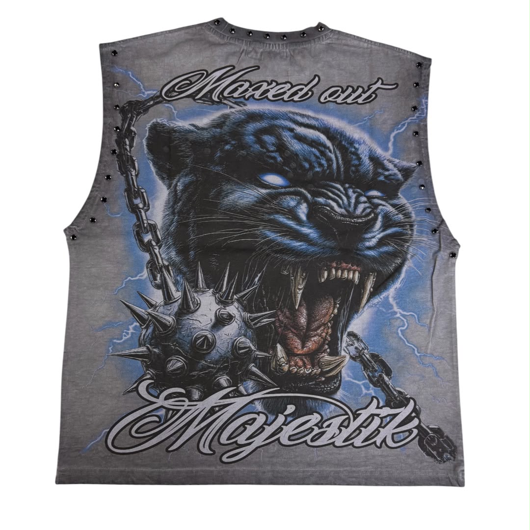 MAJESTIK shirt GARMENT DYE DTG PRINTED SLVLSS TEE W/RHINESTONE