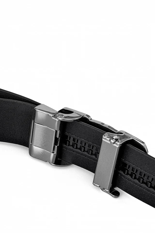 BAROCCO BELT Flat Leather Lion Auto BKL Belt – Silver Ed. SILVER/BLACK