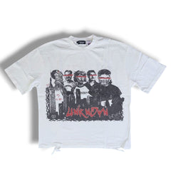 UNKNOWN BRAND" Distressed Boxy Tee - White