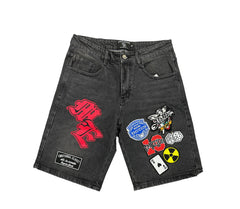 MIXED EMOTION Danger’ Patch Denim Shorts