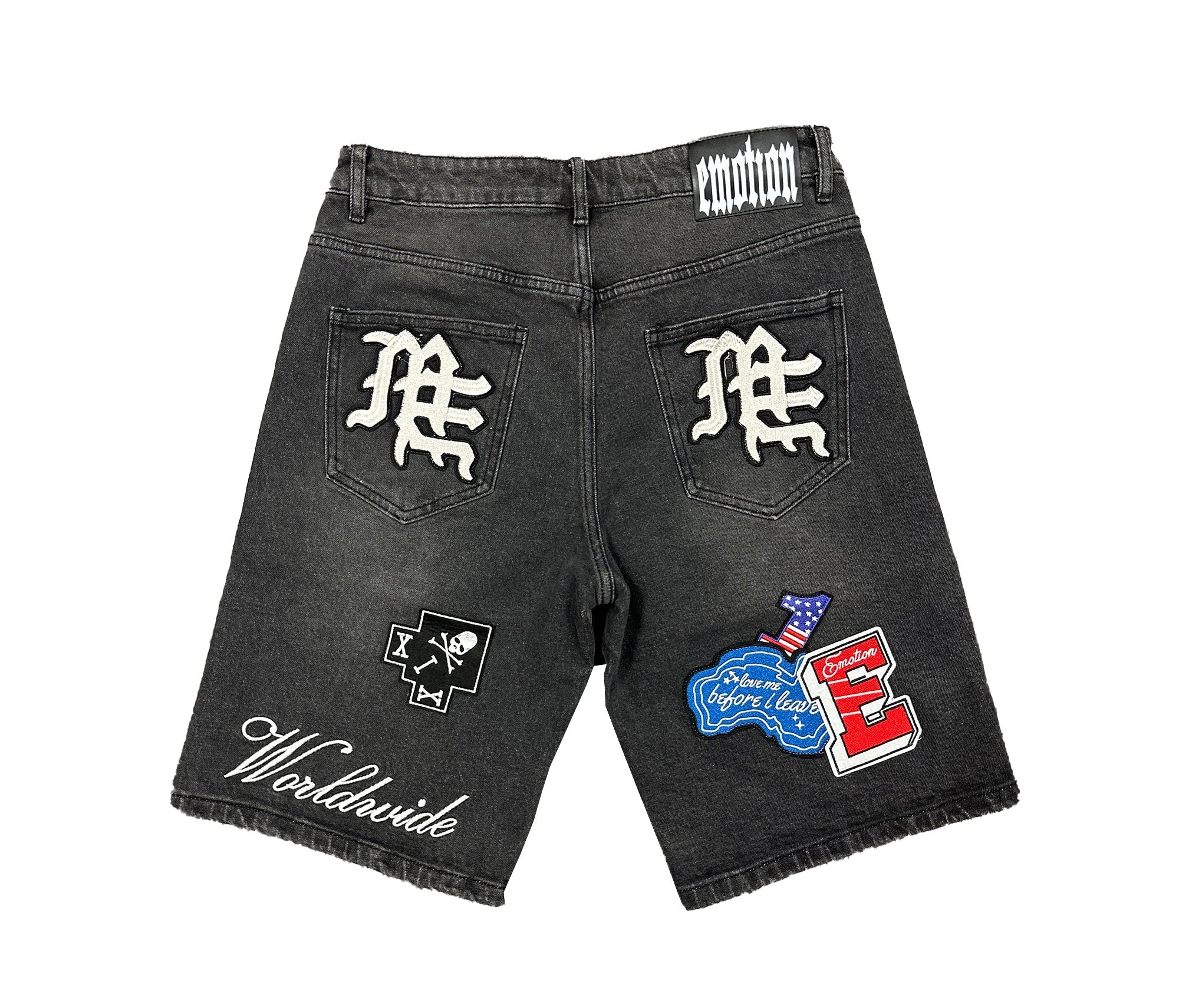 MIXED EMOTION Danger’ Patch Denim Shorts