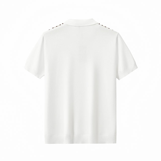 BAROCCO Retro Stripe Men's Zip Knit Polo - Black/Khaki