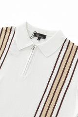 BAROCCO Retro Stripe Men's Zip Knit Polo - Black/Khaki