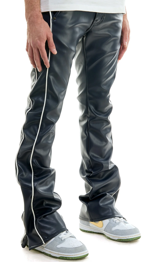 KDNK PANTALON ÉVASÉ DÉCHIRÉ EN SIMILICUIR KNB3329-MARINE