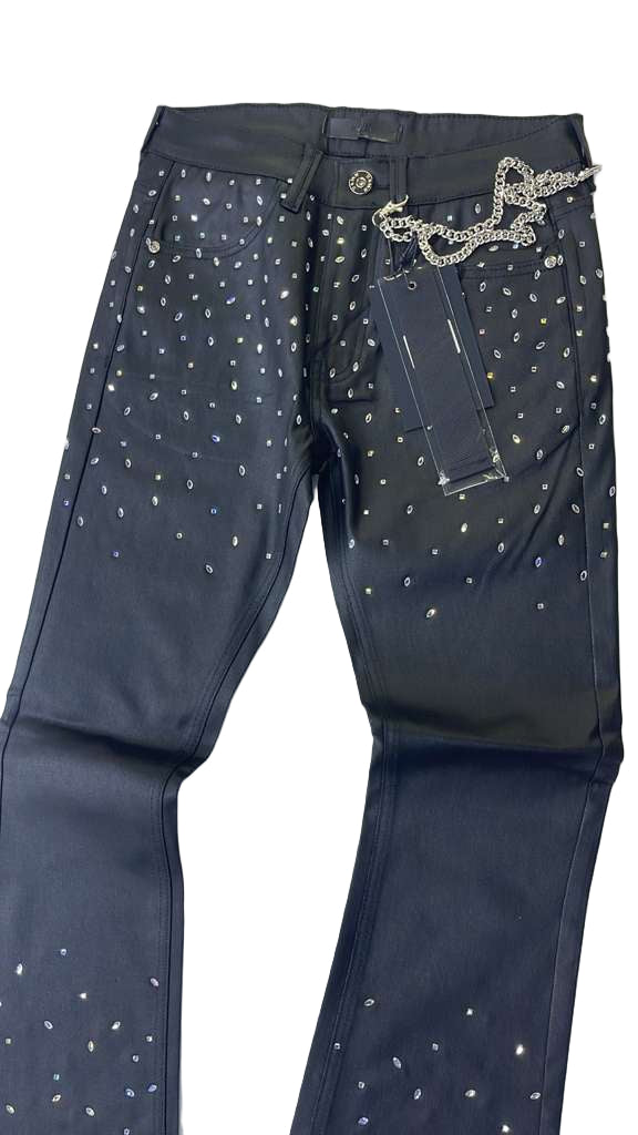KDNK RHINESTONE WAX PANTS KNB3463 BLACK