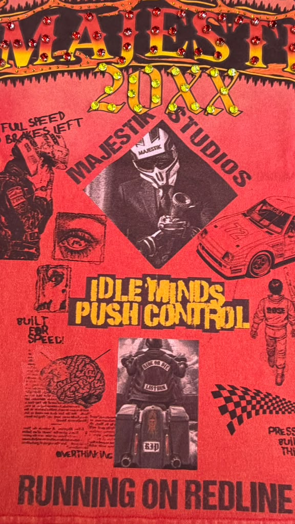 MAJESTIK t-shirt GARMENT DYE DTG PRINTED TEE W/RHINESTONE