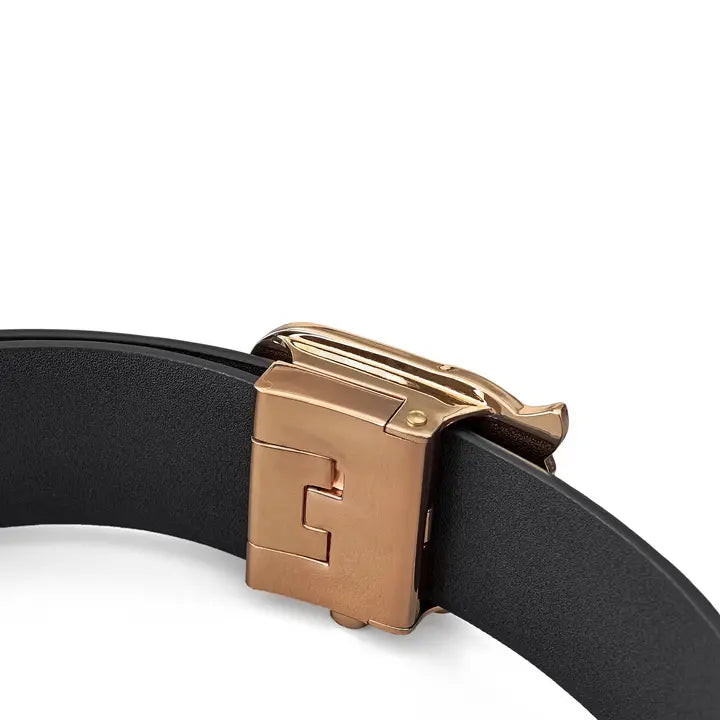 BAROCCO BELT Smooth Leather Auto Buckle – Gold Edition-Gold/Black