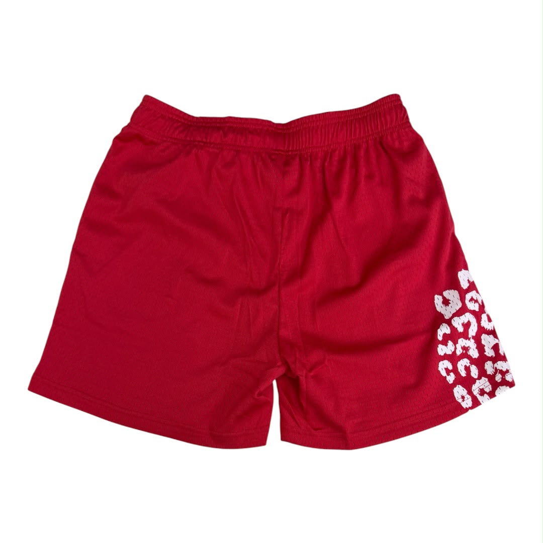 CASTEL leopard print graphic mesh shorts RED