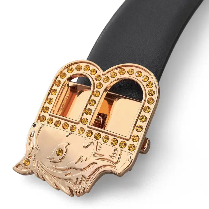 BAROCCO BELT Smooth Leather Auto Buckle – Gold Edition-Gold/Black
