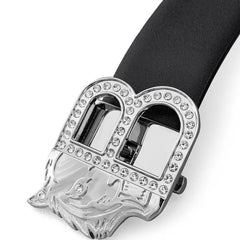 BAROCCO BELT Flat Leather Auto Bkl Belt – Silver Ed.-Silver/Black