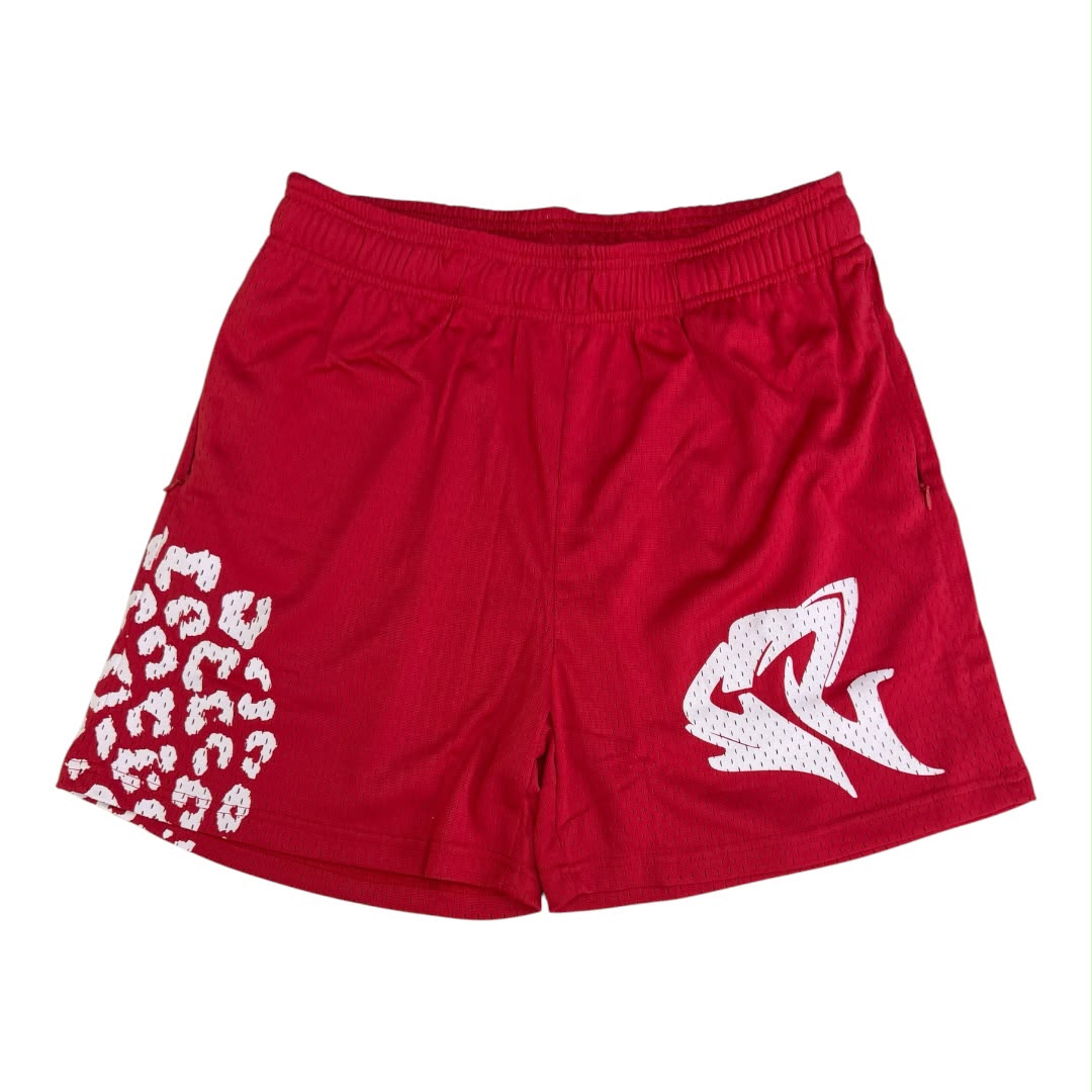 CASTEL leopard print graphic mesh shorts RED