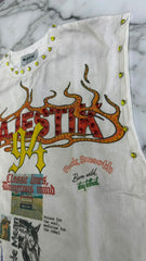 MAJESTIK GARMENT DYE DTG PRINTED SLVLSS TEE W/RHINESTONE