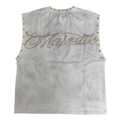 MAJESTIK GARMENT DYE DTG PRINTED SLVLSS TEE W/RHINESTONE
