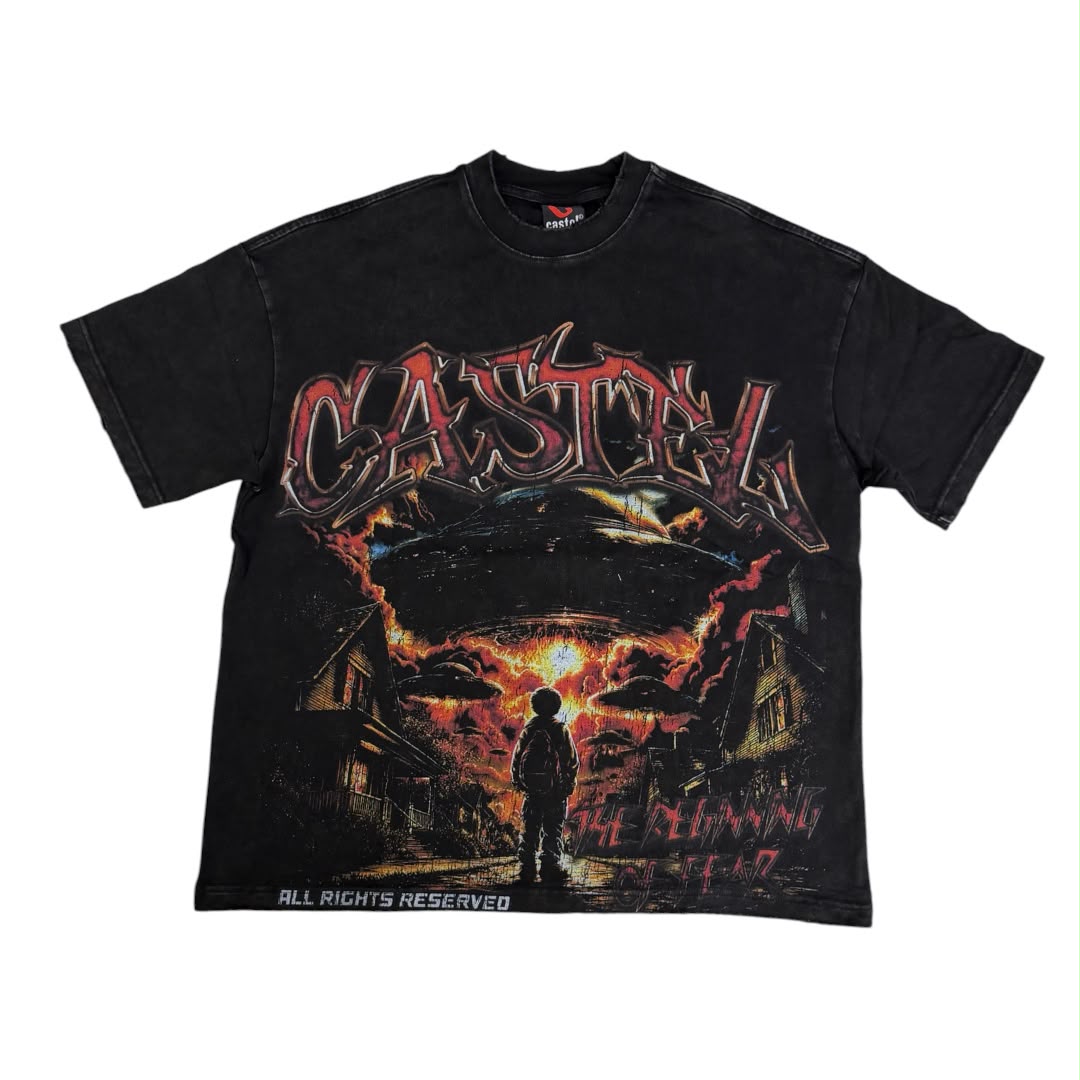 CASTEL alien abduction 'the beginning of fear' vintage black tee