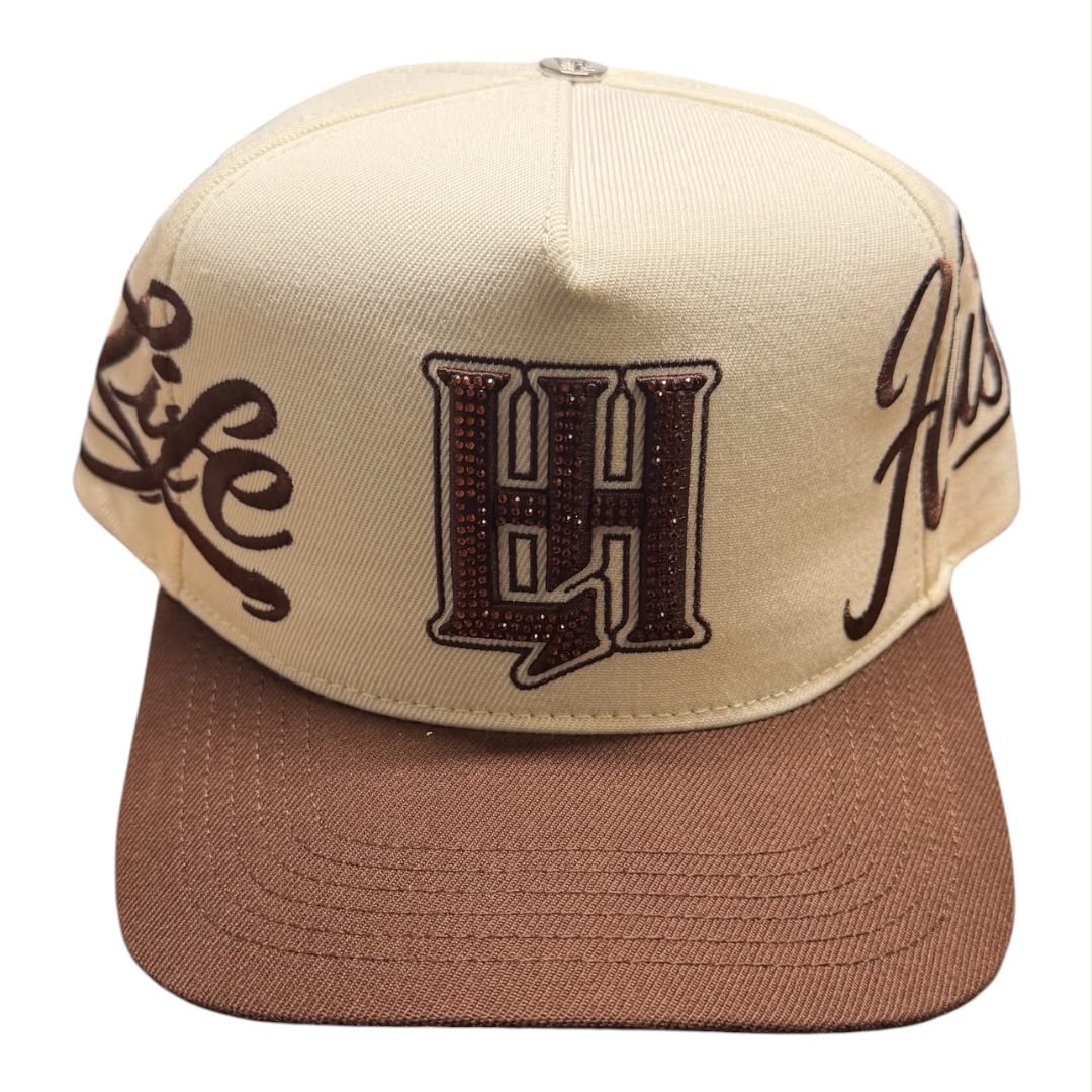 LIFE HUSTLERS "Classic  BEIGE & BROWN  Ice" Rhinestone Snapback Hat