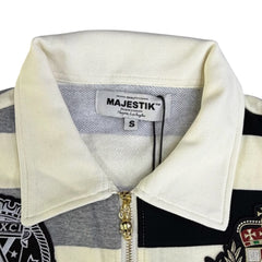 MAJESTIK CUT & SEW STRIPE POLO SHIRT W/LOGO PATCHES AND STUDS