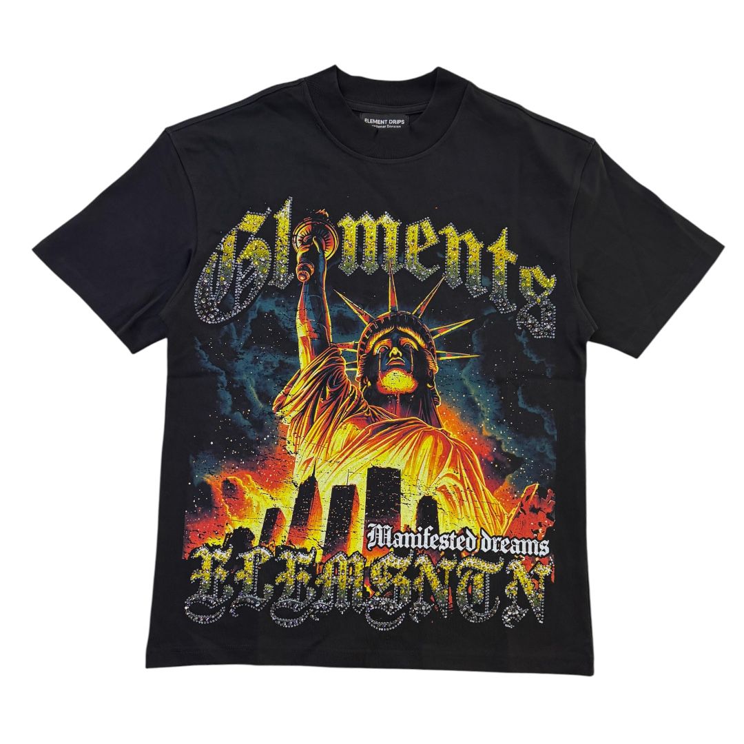 ELEMENTS DRIP t-shirt SAINTS ELEMENTS " RHINESTONE GRAPHIC TEE BLCK/YELLOW