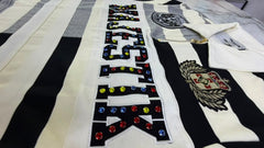 MAJESTIK CUT & SEW STRIPE POLO SHIRT W/LOGO PATCHES AND STUDS