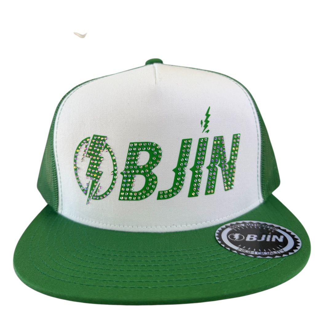 OBJIN HAT  "GREEN Diamond" Edition – WHITE and Crystals